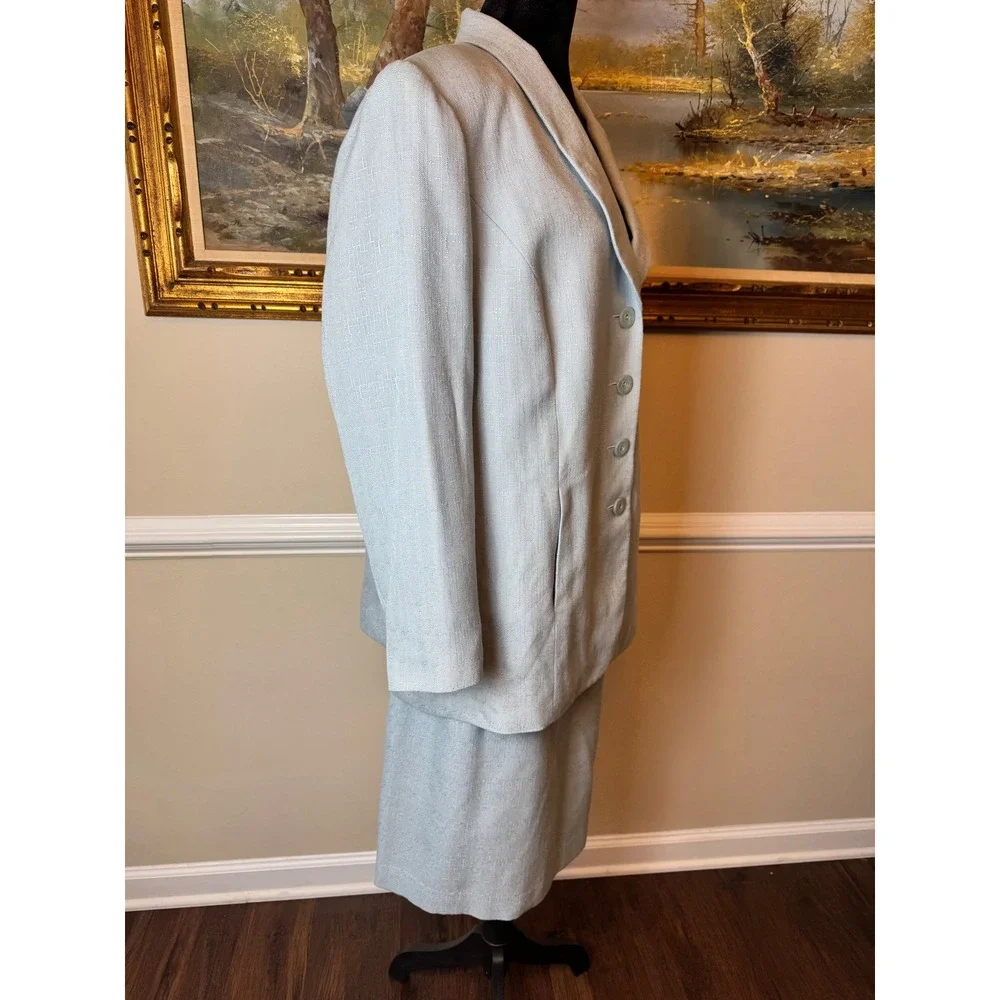 Le Suit Woman Light Blue Textured 2 Piece Skirt Suit Set‎ Blazer 18W Career